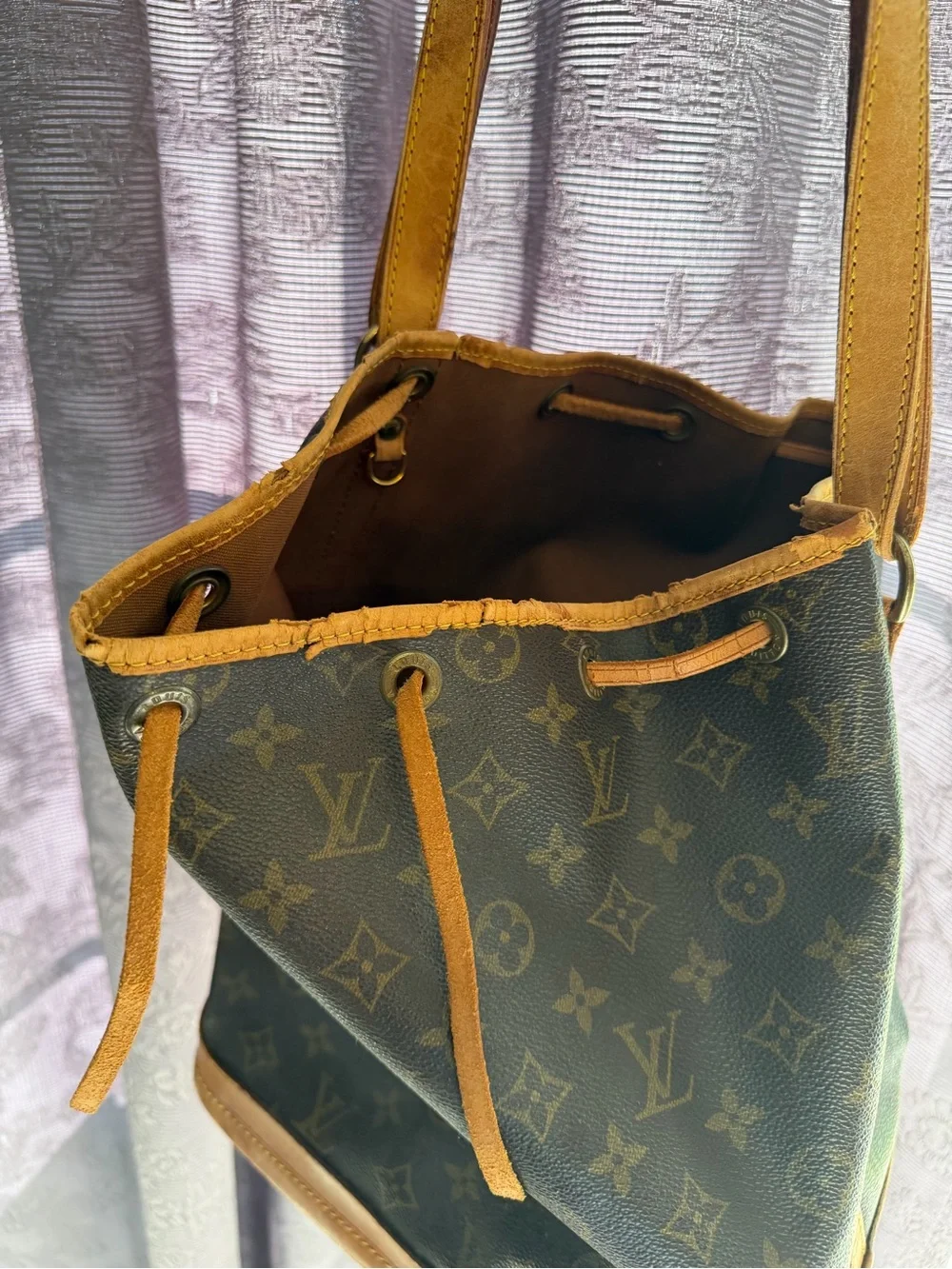 Vintage Louis Vuitton Monogram Drawstring Shoulder Bag in Brown and Tan